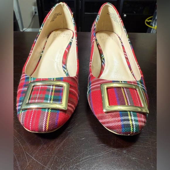 Crown & Ivy Beckie Plaid and Gold Pumps Preppy Academia sz:6.5 - Picture 5 of 8